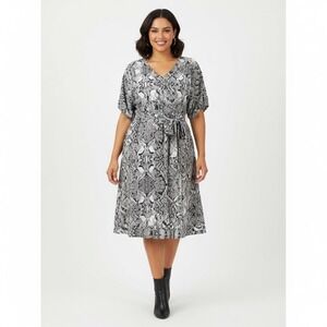 INC International Concepts Dress XXL Black White Snake Blouson Knee Stretch Work